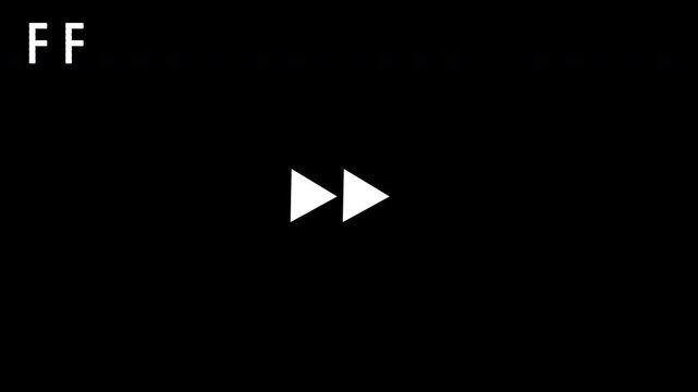 VHS video tape with digital fast forward animation with noise on a black background. 4K video animation.