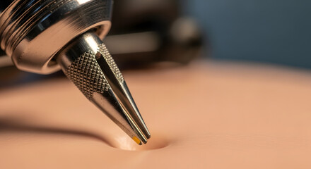 Naklejka premium tattoo needle detail on artificial skin surface