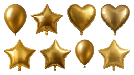 PNG Gold balloons heart star shapes, transparent background