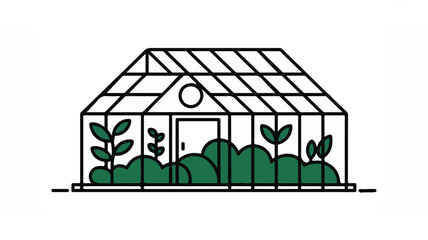 Lush greenery thrives inside a modern, transparent greenhouse structure.