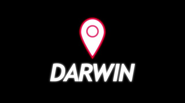 location of the city of DARWIN ,the name of the place with the location has been displayed, sign animated alpha channel 4k video GPS location,location has been displayed,4K VIDEO
