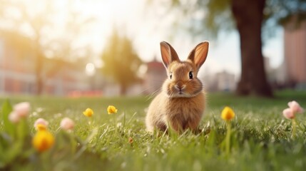 cute animal pet rabbit or bunny smiling and laughing isolated with copy space for easter background, rabbit, animal, pet, cute, fur, ear, mammal, background, celebration, generate by AI