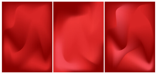 Fototapeta premium Bright abstract red gradient texture backgrounds set. Blurred bg with silk or satin effect, grainy noise texture backdrop poster banner, vector. Festive template.