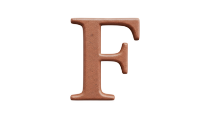 A 3D rendered copper letter F isolated on a white background.