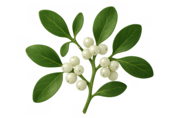Mistletoe sprig with white berries and green leaves, symbolizing christmas, holiday, and festive season illustration