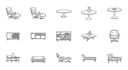 mid-century modern furniture icons a stylish outline of classic chair table and storage designs showcasing retro interior design elements ideal for home decor blogs