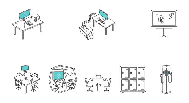 Modern office layout showcasing various collaborative workspaces for agile teams promoting productivity and innovation in a flexible working environment.