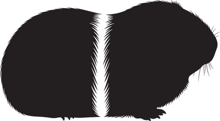 Silhouette of a guinea pig with a distinctive white stripe down its back simple pet animal graphic design