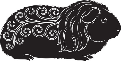 Adorable guinea pig silhouette with ornate swirls elegant design for pet lovers and animal art enthusiasts