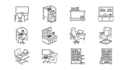 office furniture icons work spaces for collaboration ergonomic designs and comfortable seating solutions perfect for business interiors layouts