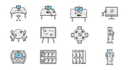 Office amenities illustration focus pods and collaborative spaces for modern workspaces offering convenience and promoting productivity in innovative environments