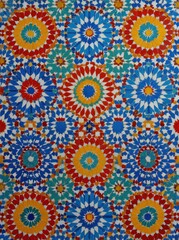 Intricate geometric tile pattern with vibrant colors