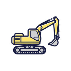 Vector Illustration of an Excavator Truck in Yellow and Grey Colors Heavy Equipment Machine in a Simple Modern Design Style