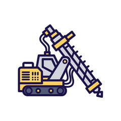 Construction Vector Illustration of a Drilling Rig Icon in Simple Flat Style with Yellow Accents