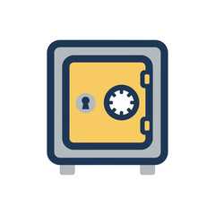 Modern Vector Icon Illustration of Metal Safe with Rounded Corners and Gold Door for Finance and Security Applications