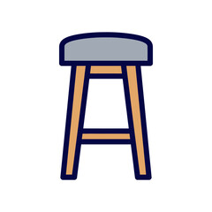 Fototapeta premium Icon Vector of a Modern Stool with Brown Wooden Legs and Grey Seat Furniture Design