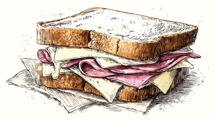 Delicious Hand-drawn Sandwich with Meat Sketch for Food Concepts