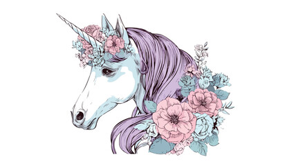 Enchanting Unicorn Drawing with Floral Headpiece - Whimsical and Magical Illustration
