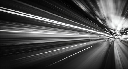Monochrome abstract image featuring streaks of light suggesting high speed motion and a futuristic theme, perfect for visual concepts.