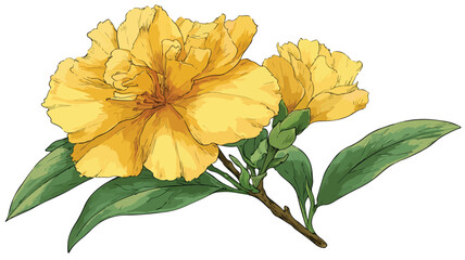 Vibrant Yellow Flower with Lush Green Leaves Vector Illustration