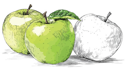 Vibrant Drawing of Apples & Green Apple with Sticker - Creative Fruit Illustration