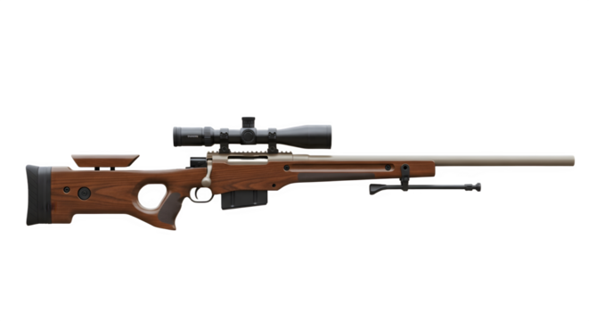 Precision Sniper Rifle with Scope and Bipod.