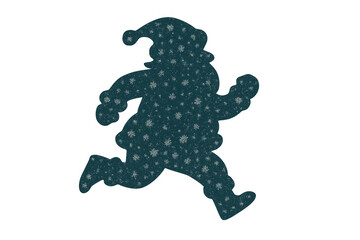 Fototapeta premium Santa claus silhouette running with snowflakes, delivering gifts and celebrating christmas holidays on transparent background