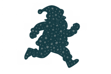 Santa claus silhouette running with snowflakes, delivering gifts and celebrating christmas holidays on transparent background