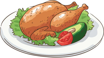 Delicious Plate of Food with Chicken and Avocado Vector Drawing