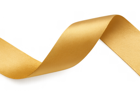 Gold ribbon swirling shape creating a festive decorative element on transparent background