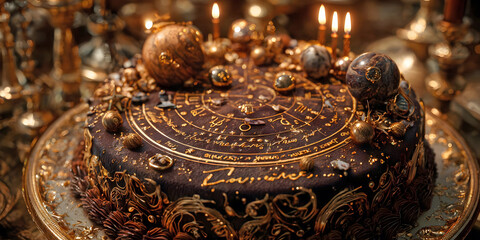 Zodiac Bloom: A Celestial Birthday Celebration in Sugar and Flame, ai generated.
