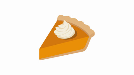 A delicious slice of pumpkin pie with whipped cream on a white background, ready for dessert.