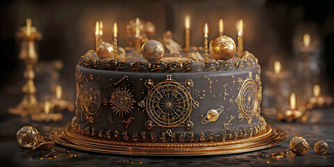 Zodiac Bloom: A Celestial Birthday Celebration in Sugar and Flame, ai generated.