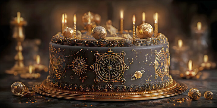 Zodiac Bloom: A Celestial Birthday Celebration in Sugar and Flame, ai generated.