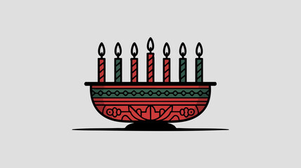 Illustration of a decorative cake with seven lit candles, a celebratory design.