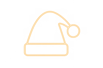 Santa hat neon light icon glowing with orange illumination creating a festive christmas and holiday symbol