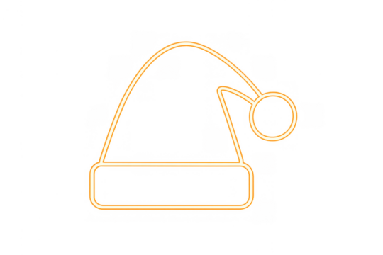 Santa hat neon light icon glowing with orange illumination creating a festive christmas and holiday symbol