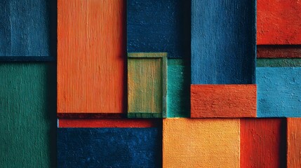 Textured wooden panels display a vibrant abstract arrangement of contrasting colors.