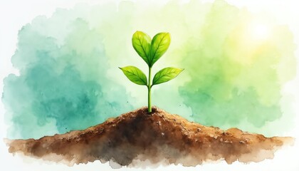 Green seedling sprouts from soil. Young plant forms heart shape with leaves, representing new life and hope. Symbol of growth, nature, and rebirth.