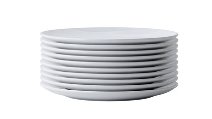 Stack of clean white ceramic plates isolated on transparent background &ndash; kitchen tableware set