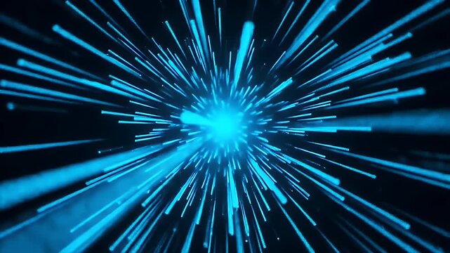 Abstract Neon Blue Light Streaks Exploding From Center Against Dark Background Futuristic Motion Graphics