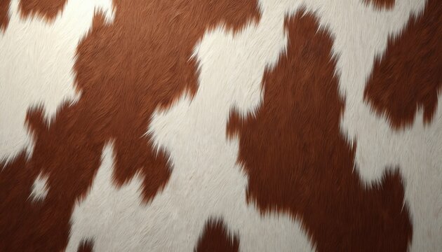 Brown and white cowhide texture pattern. Realistic seamless fur surface. Natural animal skin background. Farm cattle design element. Rustic leather look.