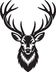 Naklejka premium Black and white silhouette illustration of a majestic stag head with large antlers deer
