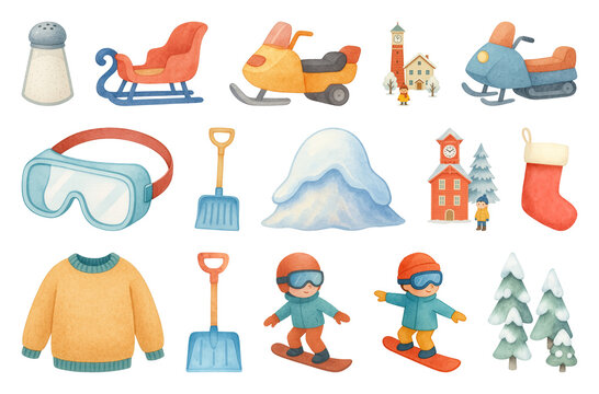 Fototapeta PNG Winter-themed illustrated icons collection, element set on transparent background