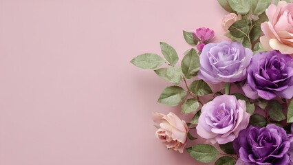 Elegant pastel roses bouquet on pink background &ndash; romantic floral wallpaper design