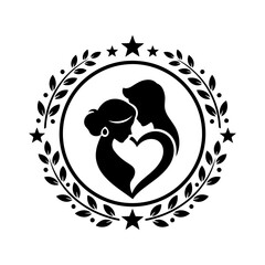 Vector art of romantic couple in laurel wreath