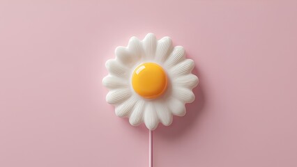 Creative daisy egg concept on pastel pink background &ndash; minimal art design