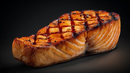 Grilled salmon steak with golden crust &ndash; delicious seafood on clean background