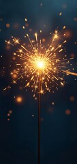 Obraz premium A dazzling sparkler bursts with golden sparks against a dark, softly blurred backgroundcapturing the magic and warmth of celebration or wonder.