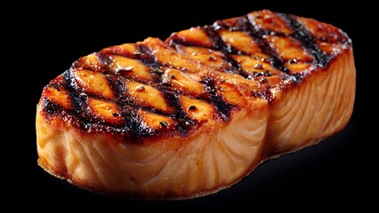 Grilled salmon steak with golden crust &ndash; delicious seafood on clean background